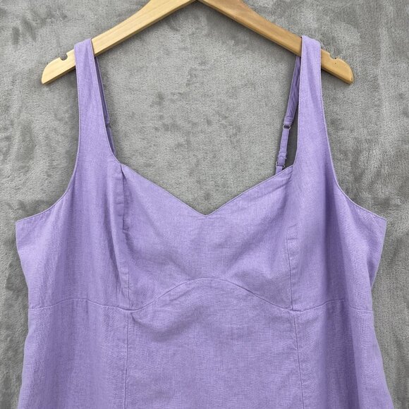 Abercrombie & Fitch Linen Blend Smocked Back Mini Dress Lavender - Picture 2 of 14